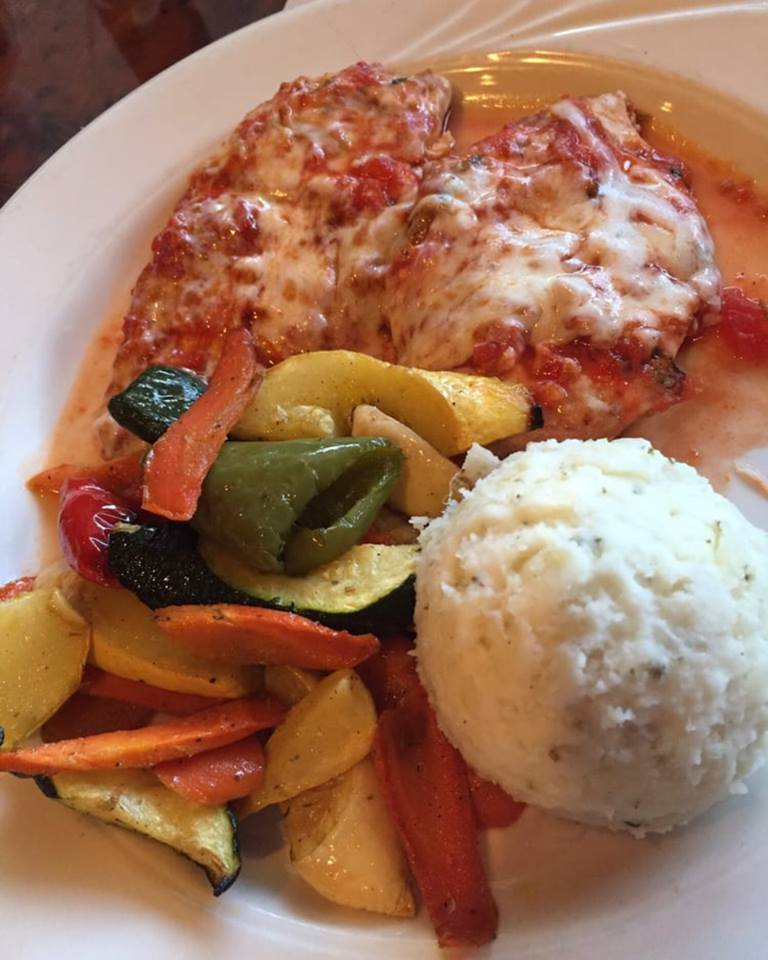 Breaded Chicken Parmigiana, with roasted vegtables.